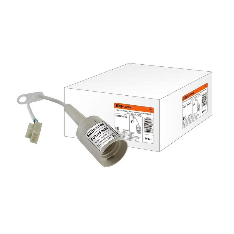 Патрон E27 пластик подвесной с клеммной колодкой, 4А, 230В белый