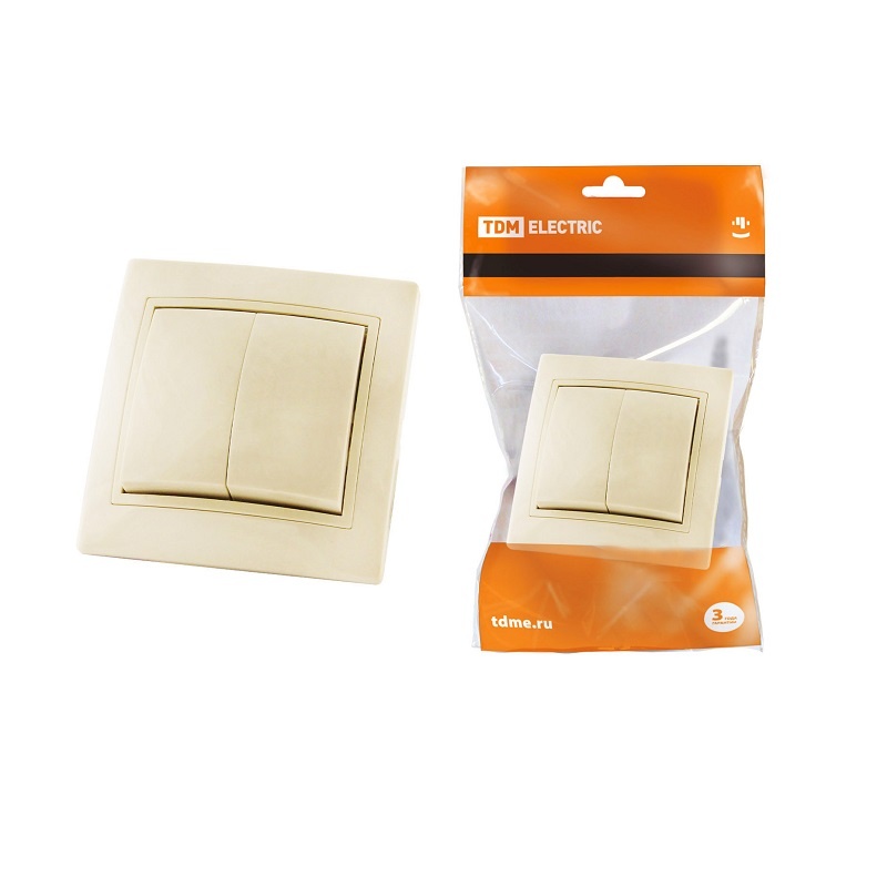 Выключатель с/у Таймыр SQ1814-0102, 2 клавиши, б/инд, слоновая кость